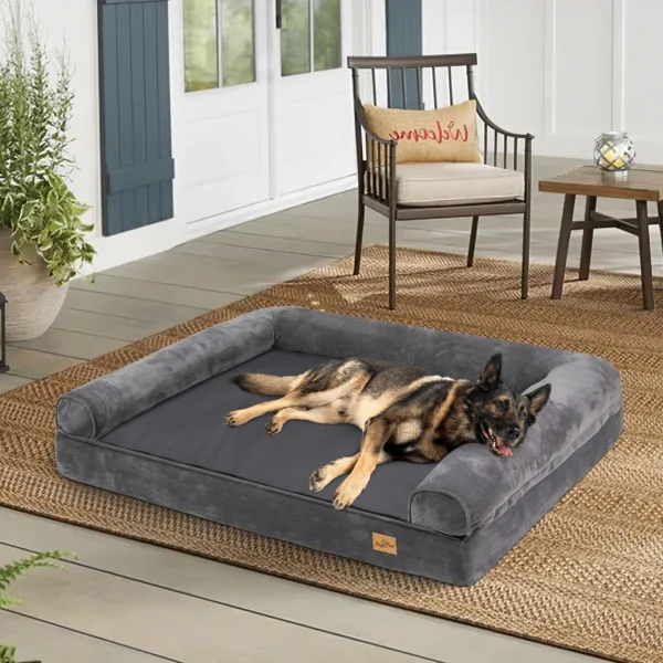 Orthopedic Bolster Dog Bed For Large Dogs With Waterproof Liner And Non Slip Base