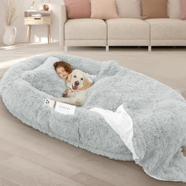 Giant Human Dog Bed With Memory Foam Pillow And Blanket For People And Pets