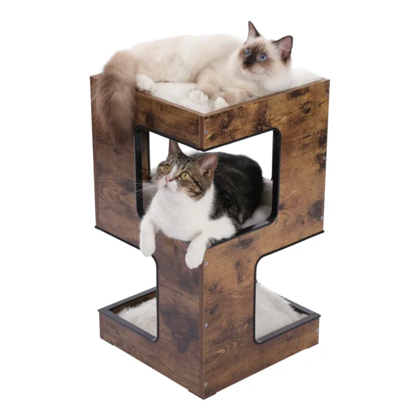 Modern Wood Cat Condo And Side Table With Soft Mats And Scratching Pad
