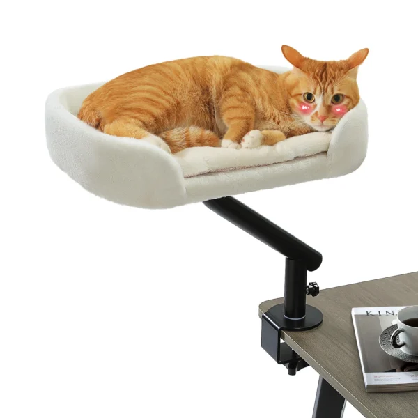 360 Degree Rotating Cat Desk Bed With Clamp Mount And Soft Plush Cushion
