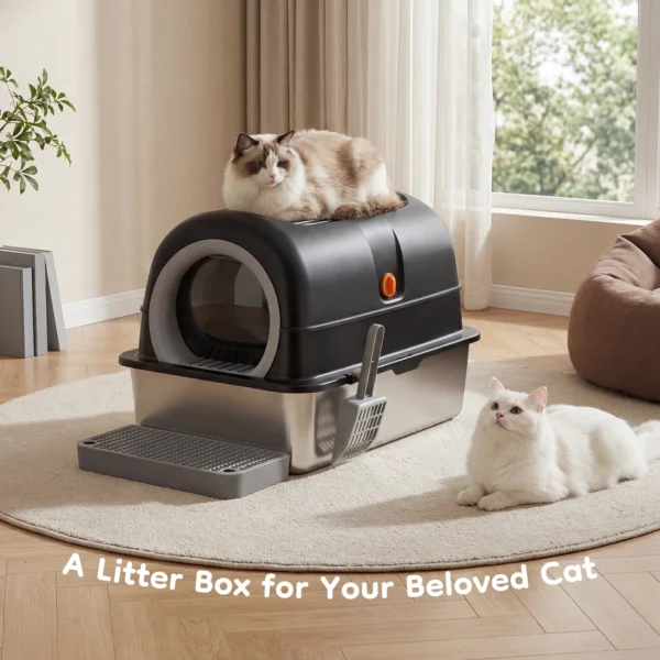 Extra Large Stainless Steel Cat Litter Box With Lid 3 In 1 Convertible Design