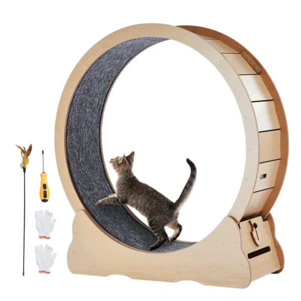 Wooden Cat Exercise Wheel With Removable Carpet Track For Indoor Cats