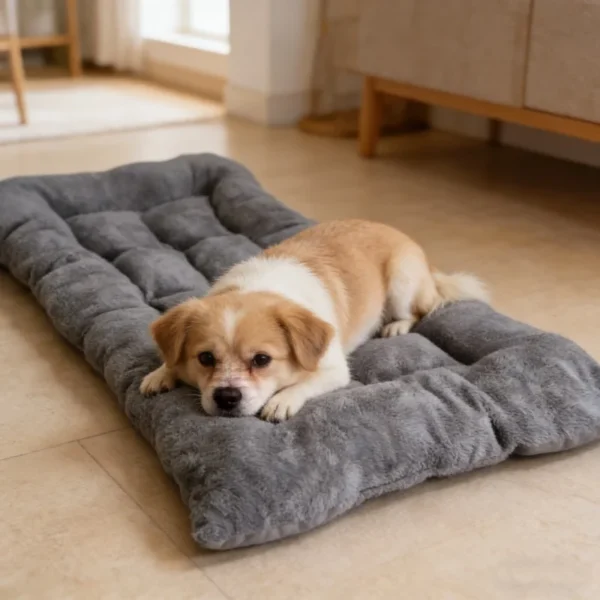 Plush Quilted Dog Crate Mat 47 Inch Soft Fleece Pet Bed For Large Dogs