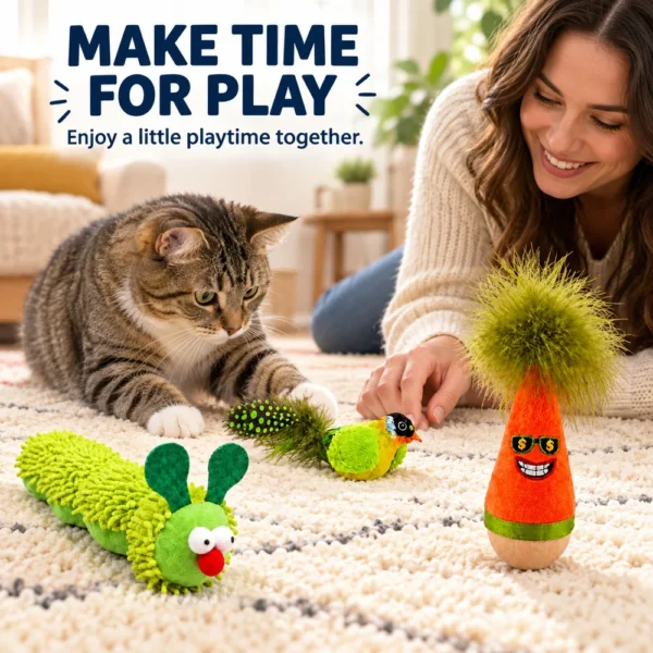 Interactive Cat Toy Set With Wobble Toy Chirping Bird And Soft Caterpillar