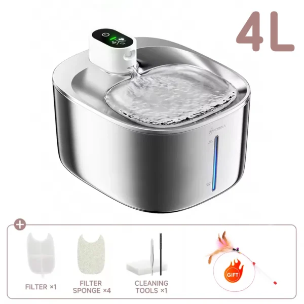 Wireless Stainless Steel Cat Water Fountain 4L With Motion Sensor